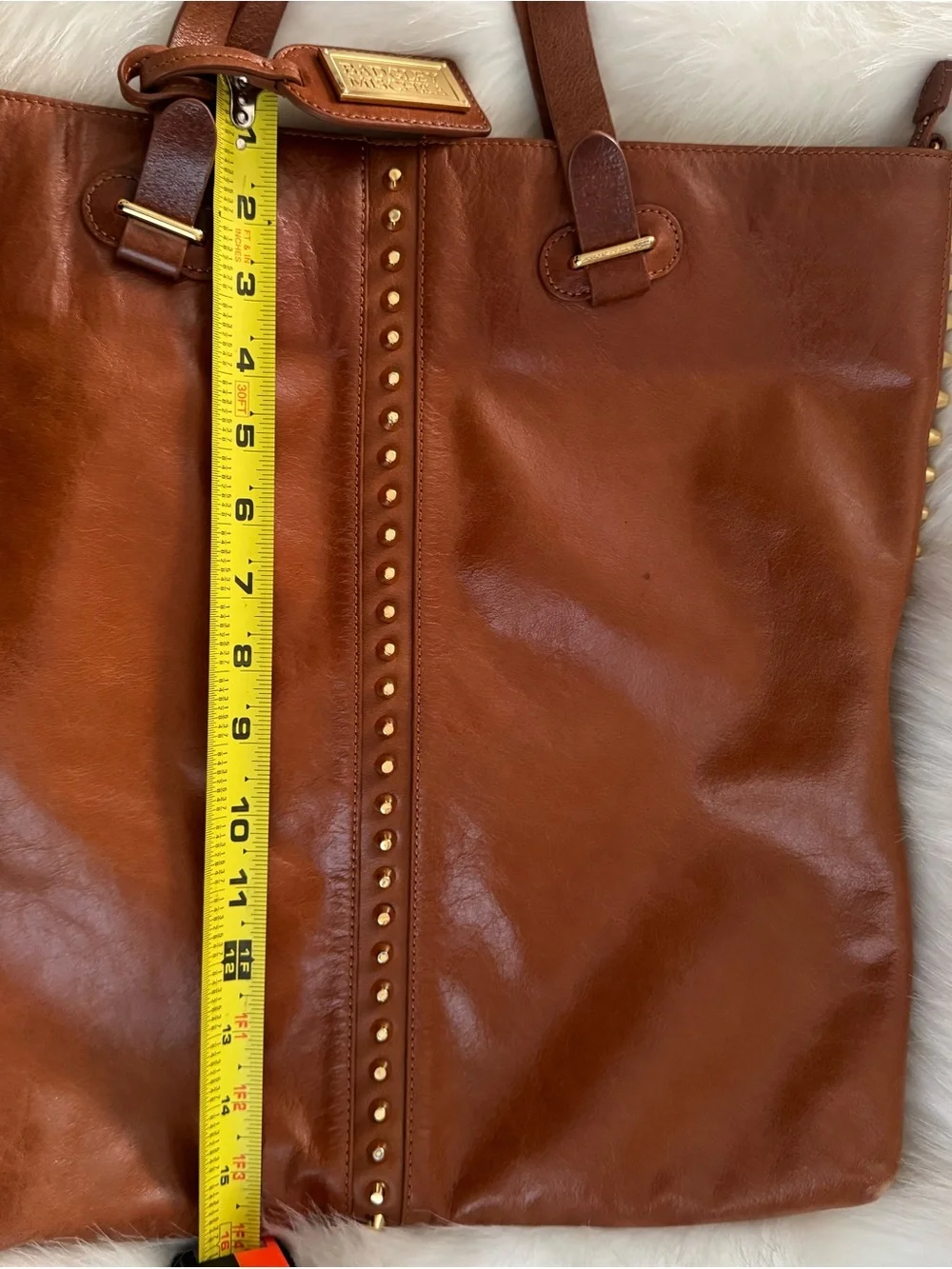 Badgley Mischka Chestnut Brown Leather Studded Tote Without Strap